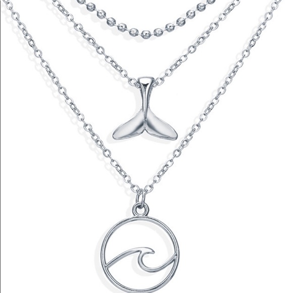 Multi strand silver necklace with whale taile and wave-New - Picture 2 of 4